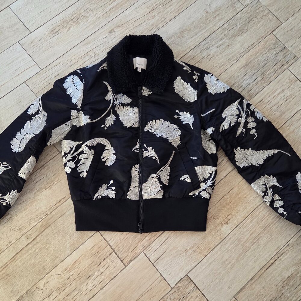 Cinq a Sept Embroidered Bomber Feather Jacket - Like New Small